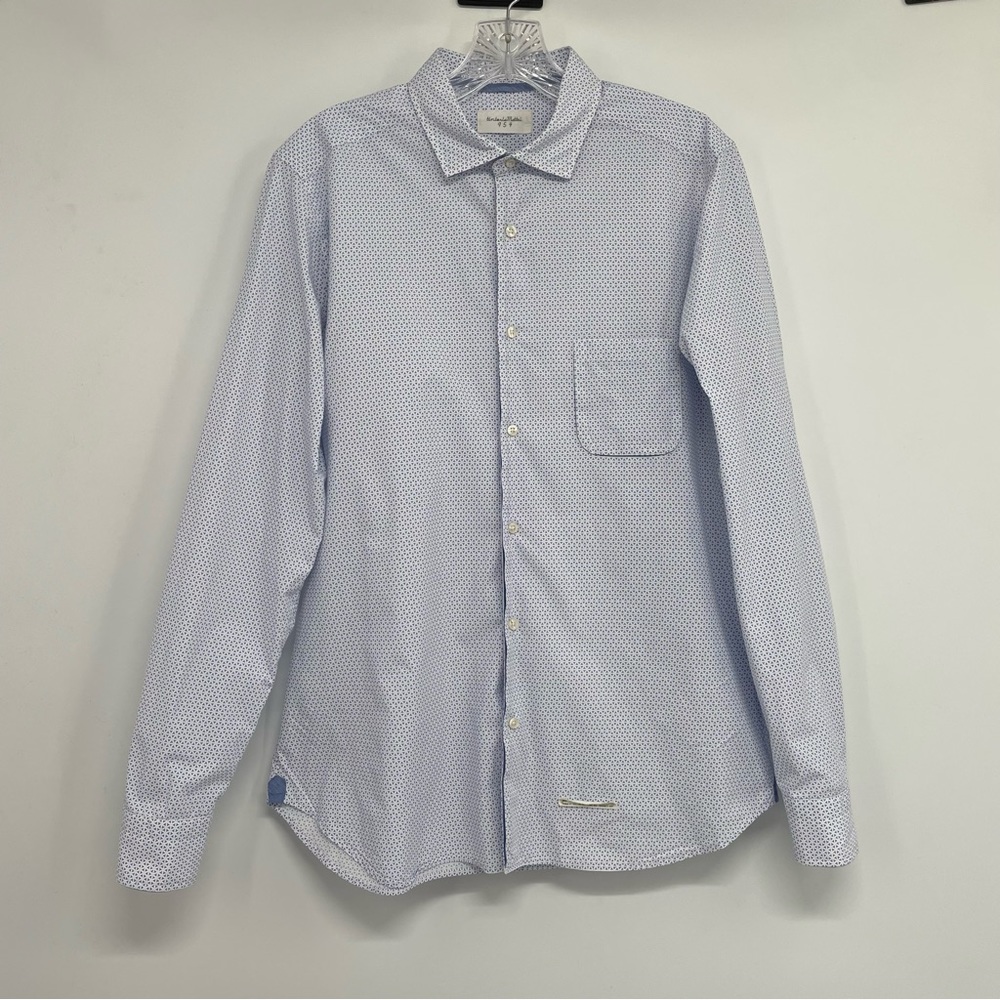 Tintoria Mattei 954 Men's Shirt size 40 Blue/White Long Sleeve Geometric